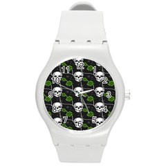 Green Roses And Skull - Romantic Halloween   Round Plastic Sport Watch (m) by ConteMonfrey