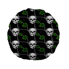 Green Roses And Skull - Romantic Halloween   Standard 15  Premium Round Cushions by ConteMonfrey