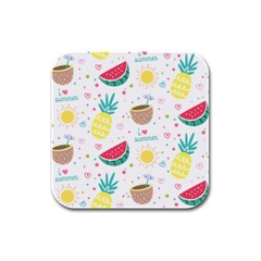 Pineapple And Watermelon Summer Fruit Rubber Square Coaster (4 Pack)