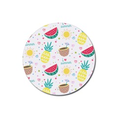 Pineapple And Watermelon Summer Fruit Rubber Round Coaster (4 Pack)