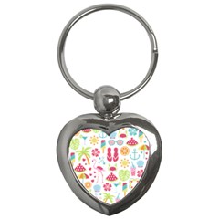 Flamingo Bird Nature Illustration Summer Beach Key Chain (heart)