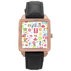 Flamingo Bird Nature Illustration Summer Beach Rose Gold Leather Watch  by Jancukart