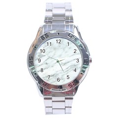 White Marble Texture Pattern Stainless Steel Analogue Watch by Jancukart