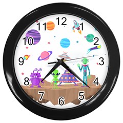 Alien Ufo Star Universe Star Vector Image Wall Clock (black)