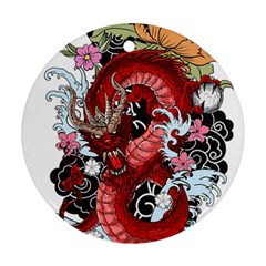 Drawing Red Dragon Legendary Round Ornament (two Sides) by Jancukart