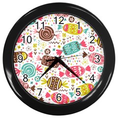 Candy Background Cartoon Wall Clock (black)