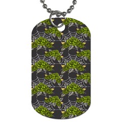 Halloween - Green Roses On Spider Web  Dog Tag (one Side) by ConteMonfrey