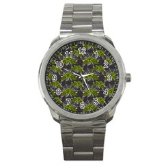 Halloween - Green Roses On Spider Web  Sport Metal Watch