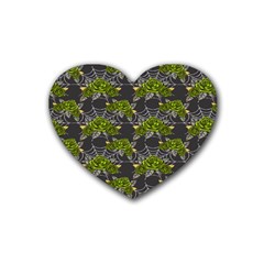 Halloween - Green Roses On Spider Web  Rubber Coaster (heart) by ConteMonfrey