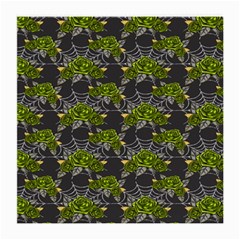 Halloween - Green Roses On Spider Web  Medium Glasses Cloth by ConteMonfrey