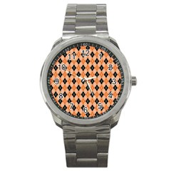 Halloween Inspired Black Orange Diagonal Plaids Sport Metal Watch