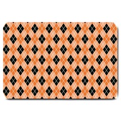 Halloween Inspired Black Orange Diagonal Plaids Large Doormat  by ConteMonfrey