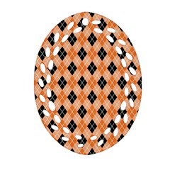 Halloween Inspired Black Orange Diagonal Plaids Oval Filigree Ornament (two Sides) by ConteMonfrey