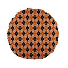 Halloween Inspired Black Orange Diagonal Plaids Standard 15  Premium Round Cushions