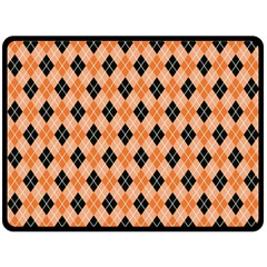 Halloween Inspired Black Orange Diagonal Plaids Double Sided Fleece Blanket (Large) 