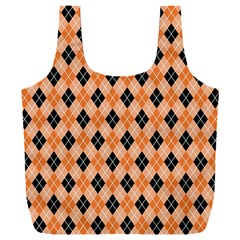 Halloween Inspired Black Orange Diagonal Plaids Full Print Recycle Bag (XXL)