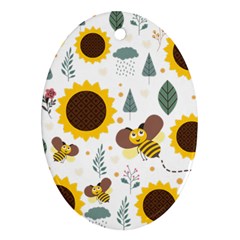 Nature Honeybee Sunflower Leaves Leaf Seamless Background Ornament (oval)