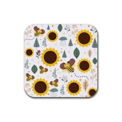 Nature Honeybee Sunflower Leaves Leaf Seamless Background Rubber Coaster (square)