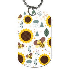 Nature Honeybee Sunflower Leaves Leaf Seamless Background Dog Tag (two Sides)