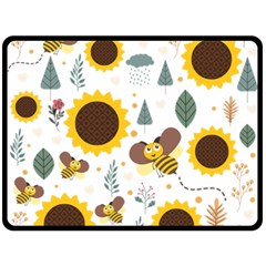 Nature Honeybee Sunflower Leaves Leaf Seamless Background Fleece Blanket (large)  by Jancukart