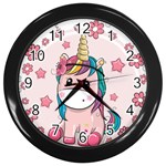 Cartoon Unicorn Fantasy Wall Clock (Black) Front