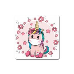 Cartoon Unicorn Fantasy Square Magnet