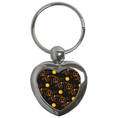 Halloween Background Pattern Key Chain (heart) by Ravend