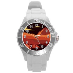 Mountain Forest Full Moon Round Plastic Sport Watch (l) by Ravend