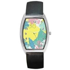 Plants Leaves Border Frame Barrel Style Metal Watch