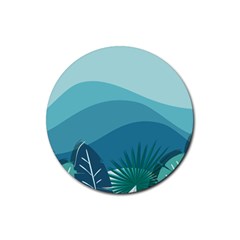 Palm Leaves Waves Mountains Hills Rubber Round Coaster (4 Pack)