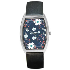 Floral Digital Paper Background Barrel Style Metal Watch