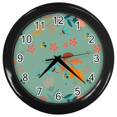 Background Flower Plant Leaves Wall Clock (black) by Ravend