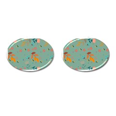 Background Flower Plant Leaves Cufflinks (oval) by Ravend