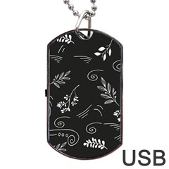 Leaves Doodle Digital Paper Foliage Dog Tag Usb Flash (two Sides)