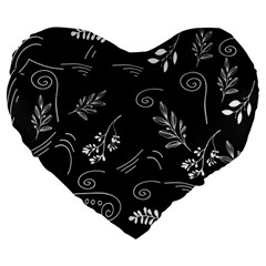 Leaves Doodle Digital Paper Foliage Large 19  Premium Heart Shape Cushions by Ravend
