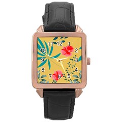 Nature Floral Flower Petal Leaves Leaf Plant Rose Gold Leather Watch  by Ravend