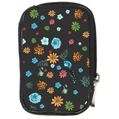 Floral Flower Leaves Background Floral Compact Camera Leather Case