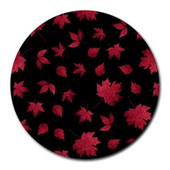 Red Autumn Leaves Autumn Forest Round Mousepads by Ravend