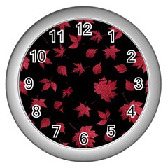 Red Autumn Leaves Autumn Forest Wall Clock (silver)