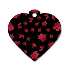 Red Autumn Leaves Autumn Forest Dog Tag Heart (one Side)