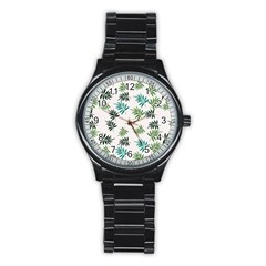 Leaves Plant Design Template Stainless Steel Round Watch by Ravend