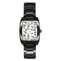 Leaves Plant Design Template Stainless Steel Barrel Watch by Ravend