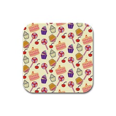 Cupcake Pattern Lollipop Rubber Square Coaster (4 Pack)