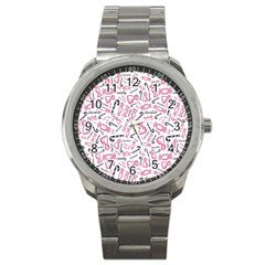 Candy Pink Black-cute Sweat Sport Metal Watch