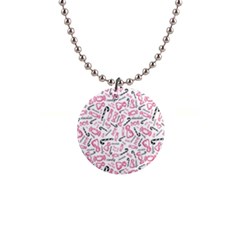 Candy Pink Black-cute Sweat 1  Button Necklace