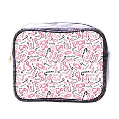 Candy Pink Black-cute Sweat Mini Toiletries Bag (one Side)