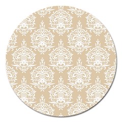 Clean Brown And White Ornament Damask Vintage Magnet 5  (round) by ConteMonfrey