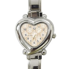 Clean Brown And White Ornament Damask Vintage Heart Italian Charm Watch by ConteMonfrey