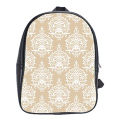 Clean Brown And White Ornament Damask Vintage School Bag (large) by ConteMonfrey