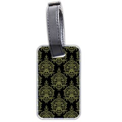 Black And Green Ornament Damask Vintage Luggage Tag (two Sides) by ConteMonfrey